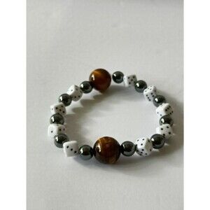 Tigereye Dice Bead Bracelet Black White Charm Multicolored Adjustable